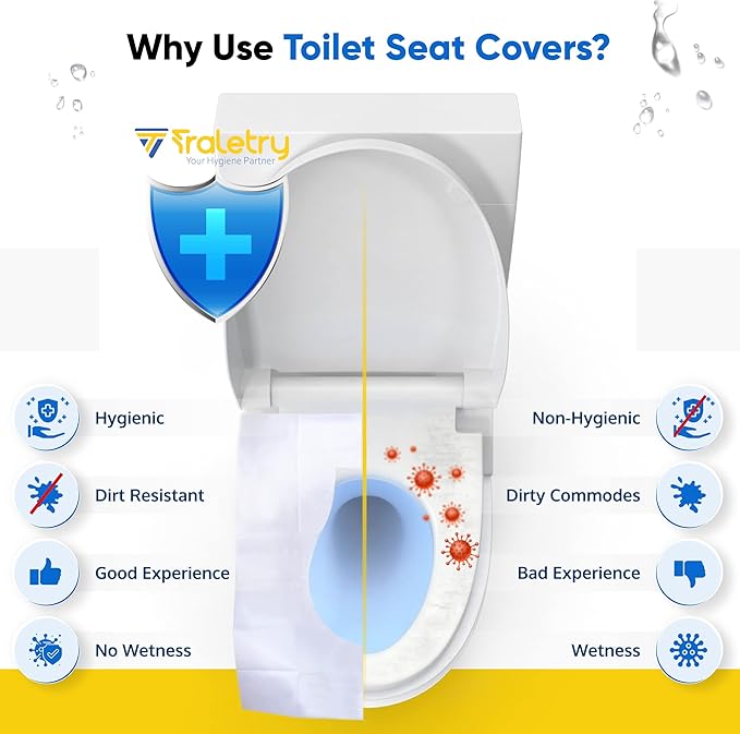 Toilet Seat Covers Disposable Flushable Travel Pack of 100 XL-Disposable Toilet Seat Covers-Biodegradable Paper-Kids Men Women Adults Toiletries-Airplane Camping Travel Essentials Accessories