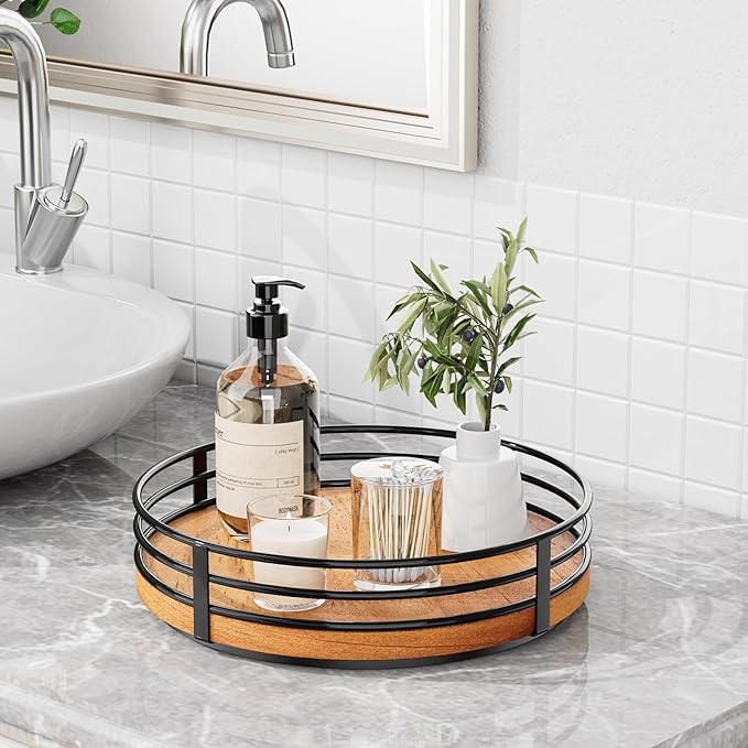 Wood Lazy Susan Turntable Organizer - 11" Round Wooden Lazy Susan for Cabinet Kitchen Countertop Dining Table Pantry Cupboard Bathroom Coffee Bar Spice Storage Home Decor