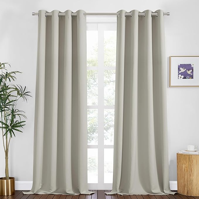 PONY DANCE Cream 94 inch Blackout Curtains Set of 2 - Grommet Window Curtains for Bedroom, Light Blocking Drapes for Living Room,Energy Saving Drape for Window Door, 55 inch Wide