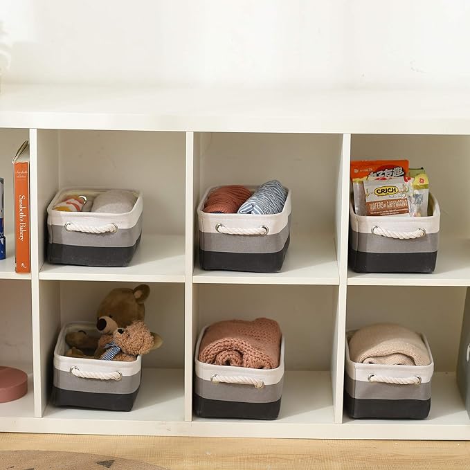 Small Storage Baskets for Shelves,Fabric Storage Baskets for Closet,Rectangular Collapsible Baskets for organizing Clothes,Books,Gifts