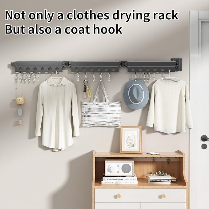 Clothes Drying Rack Foldable Wall Mounted Drying Rack 3 Fold Black-Laundry Drying Rack Durable Clothing Racks for Hanging Clothes