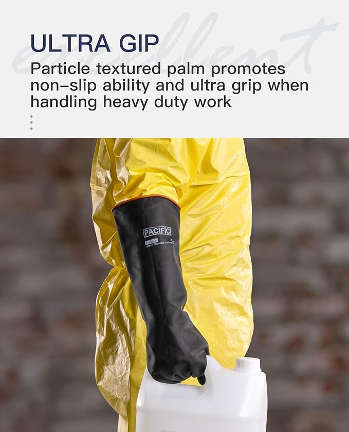 PACIFIC PPE Heavy Duty Latex Chemical Gloves, Strong Acid Resistance Rubber Gloves, Against Alkali and Oil, 18"