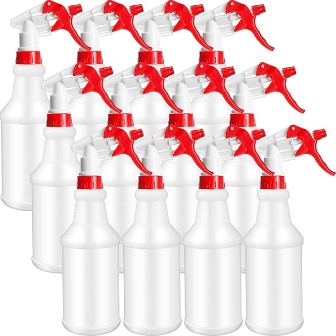 Eccliy 12 Pcs 16 Oz Plastic Spray Bottle, Adjustable Empty Reusable Sprayer for Cleaning, Planting, Water, Bathroom and Kitchen, BBQ, Commercial and Residential(Red,Original)