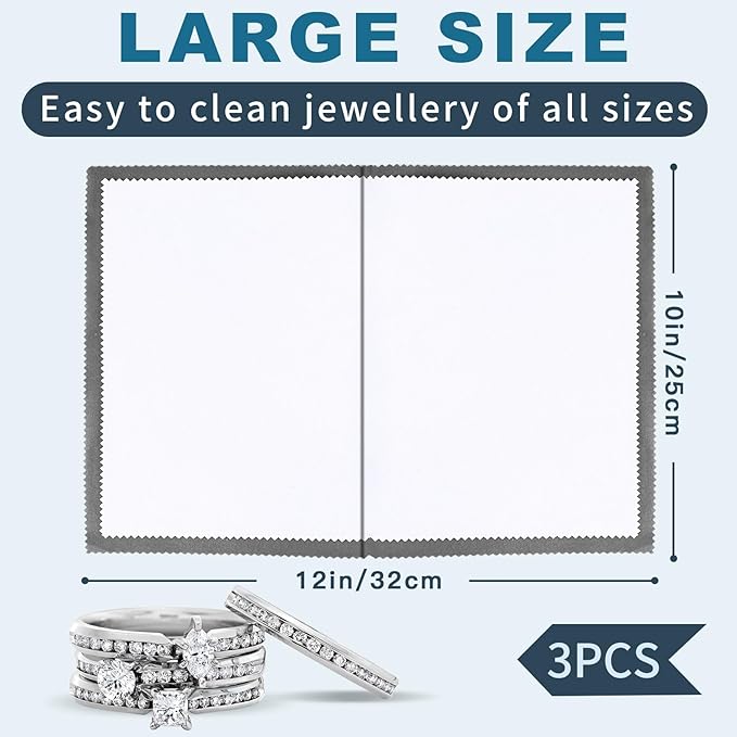 Phinus 3PCS Jewelry Cleaning Cloth, 10'' x 12'' Silver Polishing Cloth Jewelry, 100% Cotton Jewelry Cloth Polishing for Cleaning Gold, Diamonds, Platinum, Gemstones, Coins