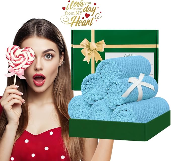VOOVA & MOVAS Blue Washcloths (6PC, Large 13" x 13") - 100% Cotton | Lightweight | Thick | Quick Dry | Soft | Absorbent, Wash Cloths for Bathroom & Showering, Luxury Face Towel Gift Set, Baby Blue