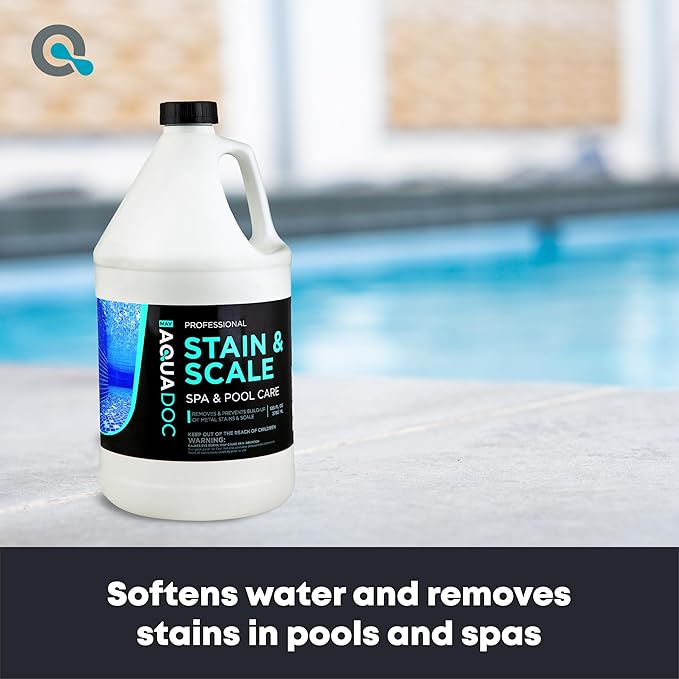 Pool & Hot Tub Stain and Scale Remover - AquaDoc 1 Gallon (128oz) Pool Stain & Scale for Calcium, Iron, Copper & Rust Buildup - Works on Vinyl, Plaster, Fiberglass, Pebble & More