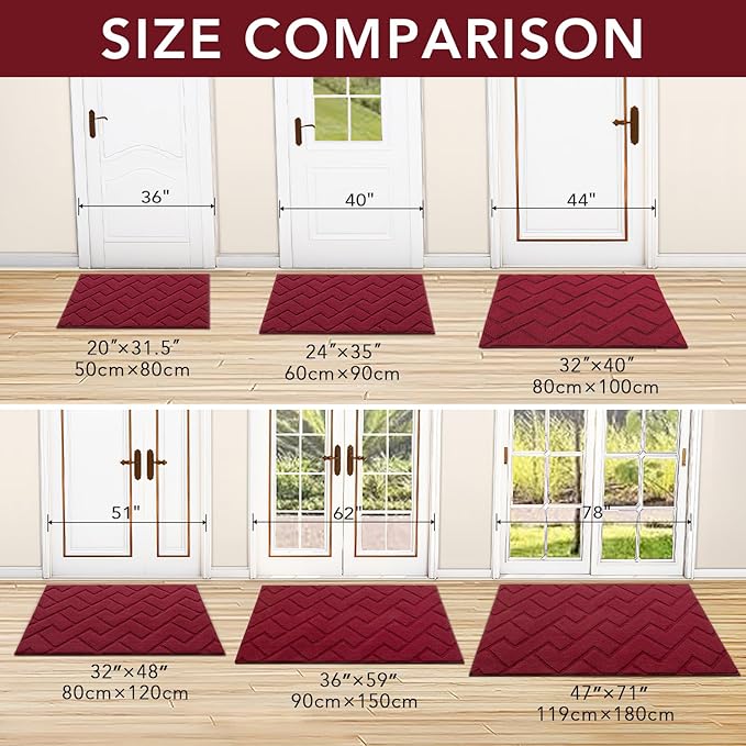 hicorfe Front Door Mat Outside Entrance,20"x31.5" Absorbent Muddy Dirt Resist Welcome Door Mats Outdoor Indoor,Stain and Fade Resistant,Non Slip Backing Entry Mat Doormat for Entryway(Red)
