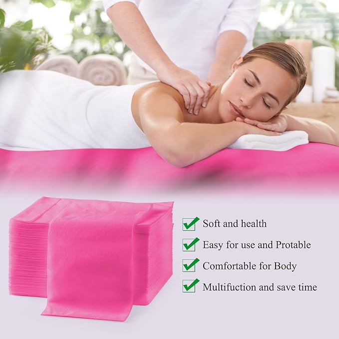 200Pcs Disposable Massage Table Sheets 31.5" x 71" Non-Woven Fabric Bed Covers for Ultimate Hygiene and Comfort in Massage, Tattoo, and Spa Treatments, Breathable and Durable Sheets(Pink)