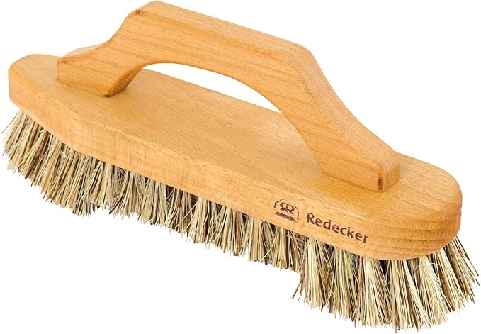 Redecker Union Fiber Scrub Brush with Oiled Beechwood Bow-Shaped Handle, 8-5/8-Inches