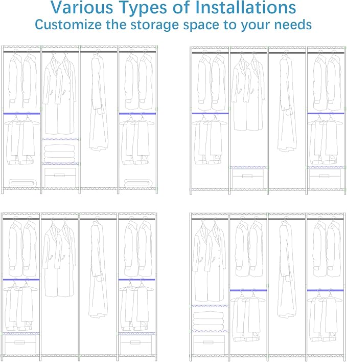 VIPEK V40 Wire Garment Rack Heavy Duty Clothes Racks for Hanging Clothes, Multi-Functional Bedroom Clothing Racks Freestanding Closet Wardrobe Rack, 76" L x 15.7" W x 76.4" H, Max Load 1110lbs, White