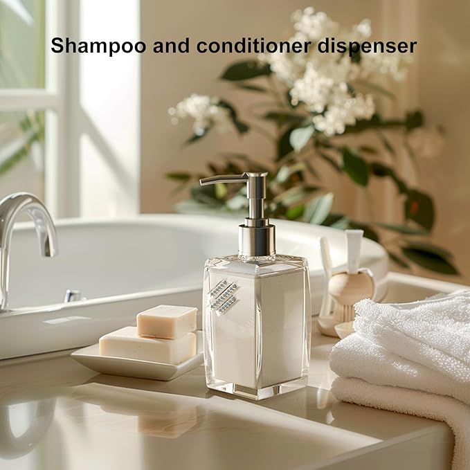 Pink Soap Dispenser with Refillable Plastic Pump for Bathroom Sink or Kitchen Counter, Ideal for Hand Soap, Liquid Soap, Dish Soap, or Lotion Use