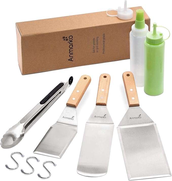 Metal Spatula Set of 6 - Griddle Accessories kit - Grill Flat Spatula Pancake Flipper Hamburger Turner - Metal Utensil Great for BBQ Grill Flat Top Cast Iron Griddle