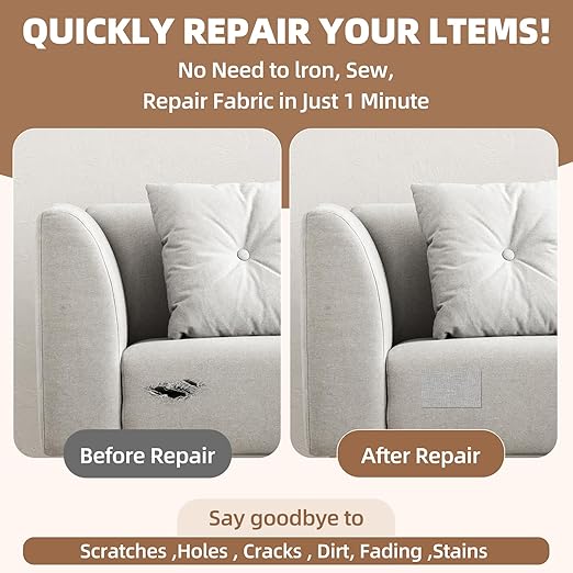 Fabric Repair Patch, 17X79 Inch Fabric Large Repair Tape, Self-Adhesive Patches for Furniture, Sofa, Car Interior, Shoes, Hand Bag, Clothing (Brown, 17X79 Inch)