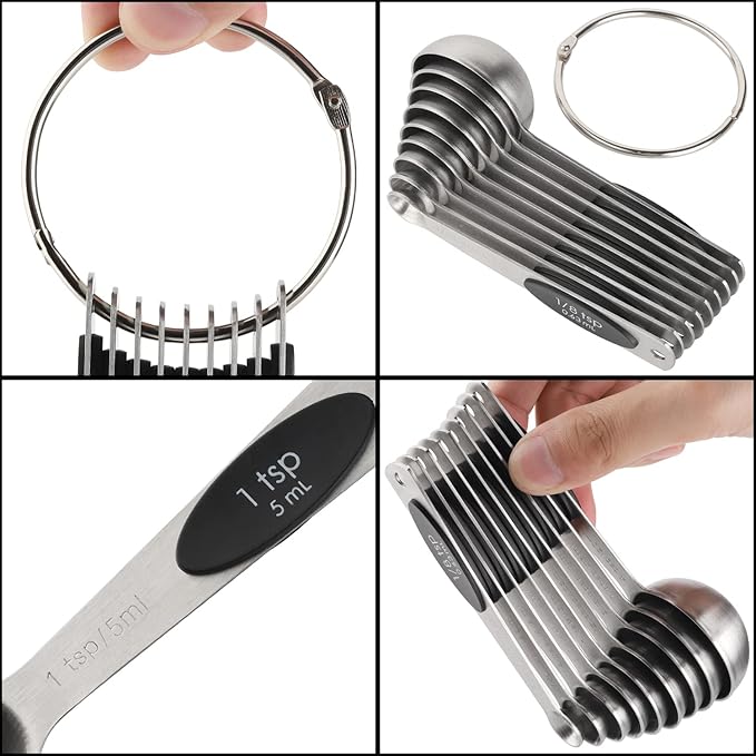 Magnetic Measuring Spoons Set of 9 Stainless Steel Stackable Measuring Spoons Heavy Duty Nesting Teaspoons Tablespoons for Measuring Dry and Liquid Ingredients