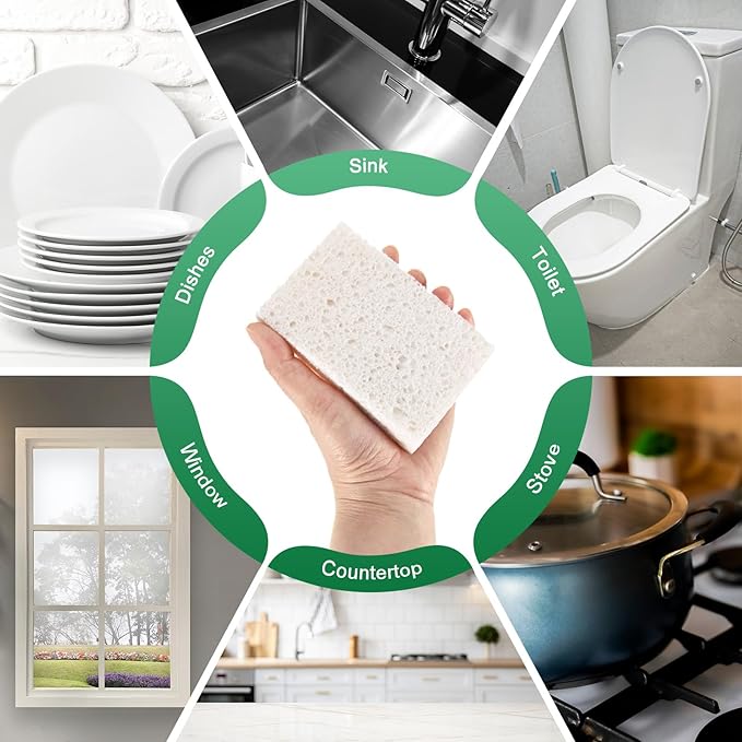12-Pack Kitchen Sponges, Condense Eco Cellulose Non-Scratch Scrub Heavy Sponge for Kitchen/Household/Bathroom, Clean Tough Messes Dish Scrubber [White]