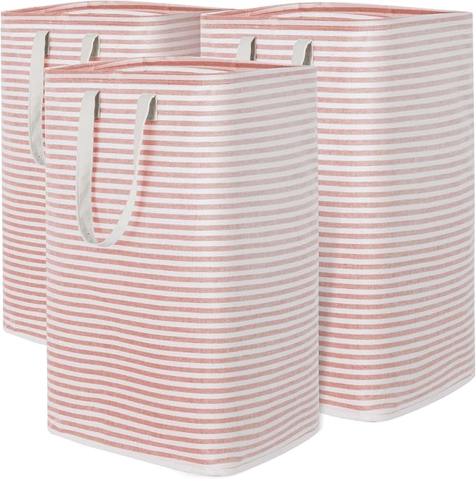 Lifewit 3 Pack Laundry Hamper Large Collapsible Laundry Baskets, Freestanding Waterproof Clothes Hamper with Easy Carry Handles in Laundry Room Bedroom Bathroom College Dorm for Adults, Pink, 3 x 80L