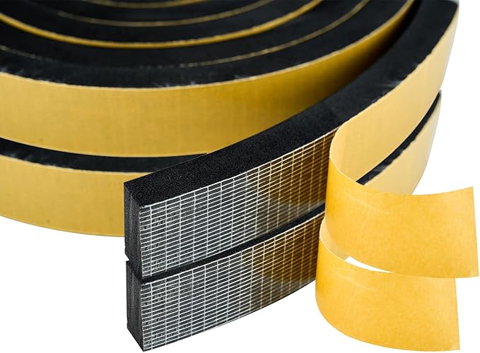 High Density Foam Weather Stripping Door Seal Strip Insulation Tape Roll for Insulating Door Frame, Window, Air Conditioner | Self Adhesive Sealing Weatherstrip (Black, 1 in x 1/2 in x 18 Ft)