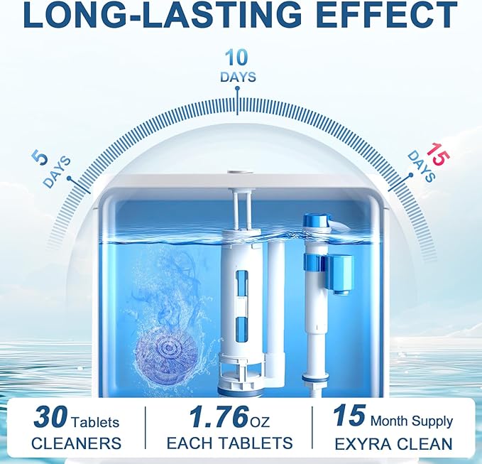 Toilet Bowl Cleaner Tablets Blue Toilet Tank Cleaners, Septic-Safe Hard Water Stain Remove, Bathroom Automatic Toilet Cleaning & Deodorizer, Fresh Scent - 30 Tabs