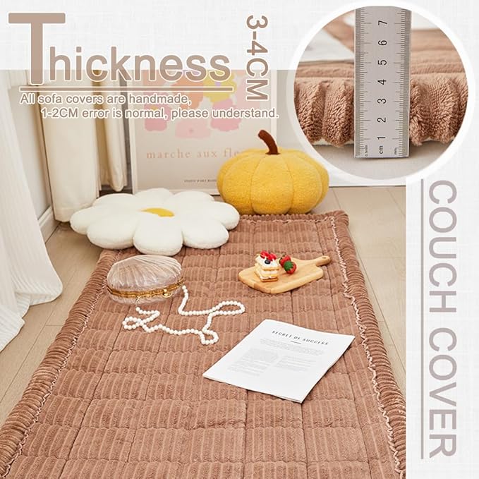 Couch Cover for Dogs Washable, Fuzzy Pet Couch Covers for 2 Cushion Sofa Pet Friendly, Non Slip Sofa Cover (Dark Brown, 23.6" x 47"/60 x 120cm)