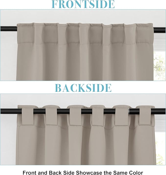 RYB HOME Blackout Curtains for Bathroom - Thermal Insulated Light Block Small Window Curtains, Back Tab Top Drapes for Kitchen Kids Bedroom Home Office, Wide 42 x Long 45 inches, Sand, 2 Panels