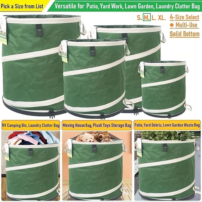 24-Gallon Collapsible Trash Can (19x21 in) Hard-Shell Bottom Yard Garden Bag for Yard Waste,Debris Bags,Pop-Up Trash Can,Recycling Bin,Camping Waste Bin,Laundry Hamper,Lawn Grass,Leaf Bag,Weeds Barrel