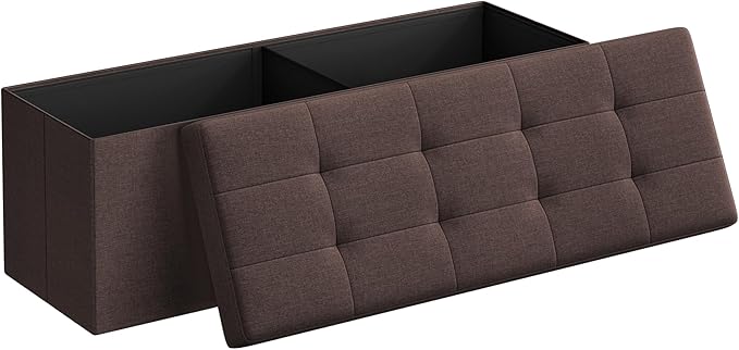 SONGMICS MAZIE Collection - 43 Inches Folding Storage Ottoman Bench, Ottoman Foot Rest, End of Bed Bench, Storage Chest, Load 660 lb, for Living Room, Bedroom, Entryway, Brown ULSF77BR