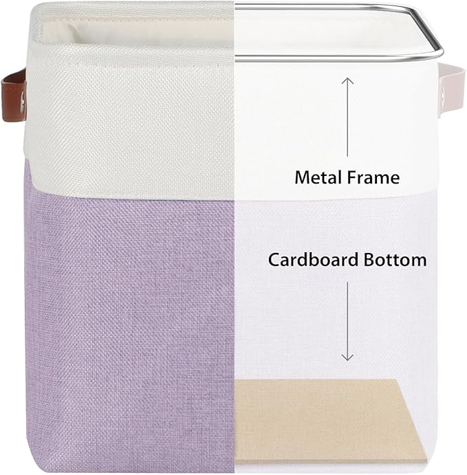 Univivi 10.5 Inch Fabric Cube Bins with Hard Bottom, 4 Pack Storage Baskets with PU Handles for Shelves Closet Foldable Storage Bins for Organizing (Purple,10.5" x 10.5" x 11")