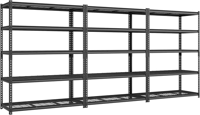 SONGMICS 5-Tier Storage Shelves, Heavy-Duty Garage Shelving, Adjustable Shelving Unit, Steel Shelf, Boltless Assembly, for Garage, 2,200 lb Load, 24 x 144 x 72 Inches, Ink Black UGLR454B03