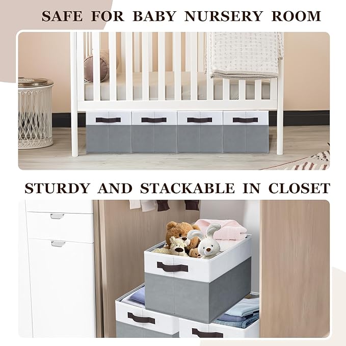 Criusia Closet Organizers and Storage Baskets - 6 Pack Shelf Organizer Bins with Handles - Clothes Storage Bins for Bedroom Nursery Home Closet Organization - Blanket Toy Storage Organizer