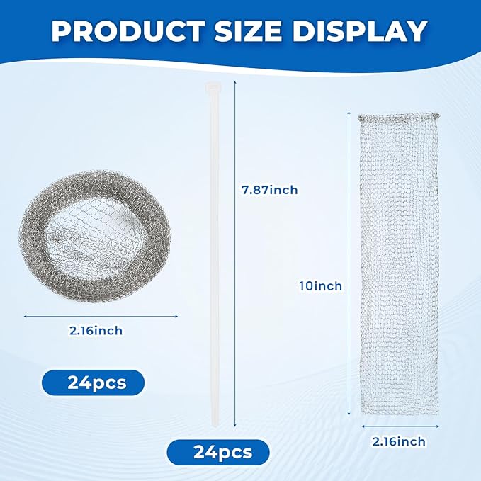 24 PCS Lint Traps, Stainless Steel Lint Catcher for Washing Machine, Pet Hair Remover for Laundry, Upgrade Traps Laundry Mesh Washer Hose Filter with 24 PCS Cable Ties
