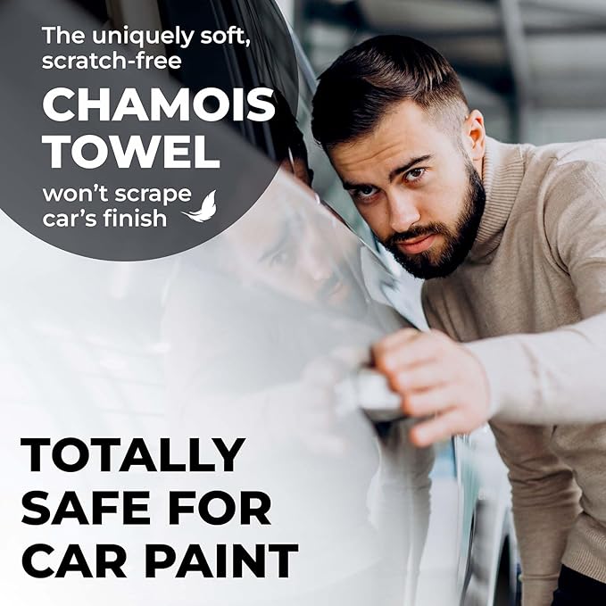 Premium XL Shammy Towel for Car - 34”x25” - Super Absorbent Chamois Cloth - Spots & Scratch-Free - Reusable Car Drying Towel