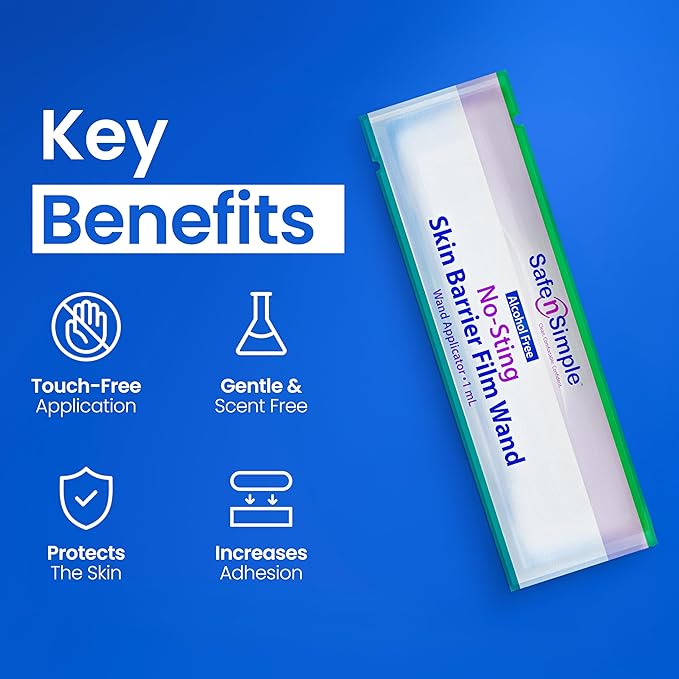 Safe n' Simple Skin Barrier Wand - 25 Individually Packed Wands - Sting Free Applicator - Sterile Swab for Ostomy - No Sting Alcohol Free Skin Barrier Film
