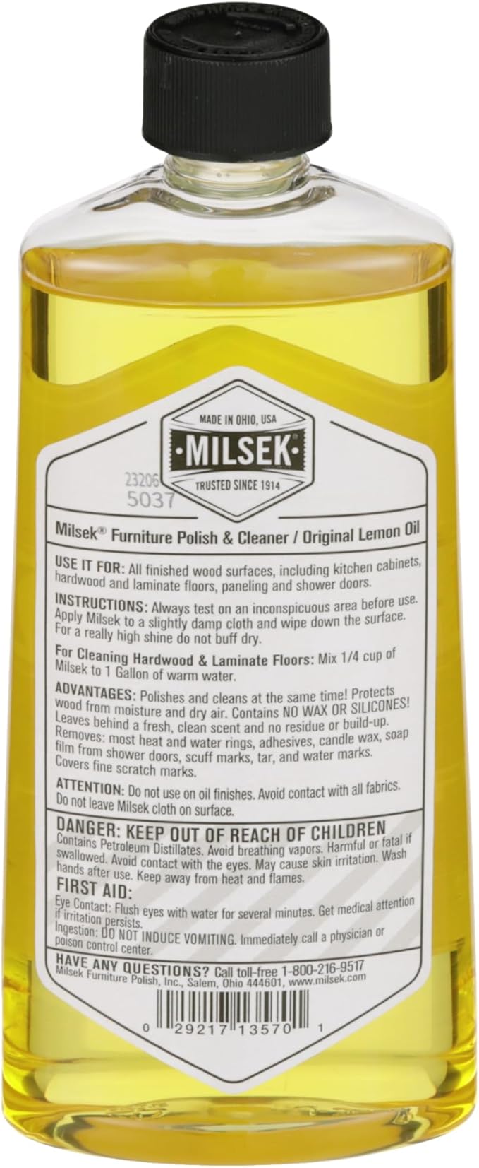 Milsek Furniture Polish and Wood Cleaner with Lemon Oil - Multipurpose Solution for Home Improvement from Hardwood Floors to Kitchen Cabinets - 12 Fl Oz (Pack of 1)