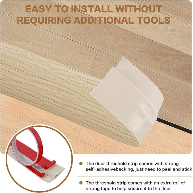 Floor Transition Strip Vinyl Door Threshold Ramp Self Adhesive Carpet Edging Strip Doorway Edge Trim, Overlap Edge Reducer for Laminate Carpet, Floor, Tile (Yellow Wood, 3/5" to 4/5", 6.6Ft)