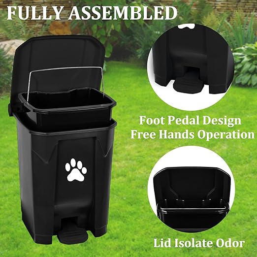 Outdoor Dog Poop Trash Can with Lid, Dog Waste Trash Can Pet Waste Container Pooper Scooper for Yard Garden Kitchen with Removable Inner Bin, Large Garbage Bag, Black