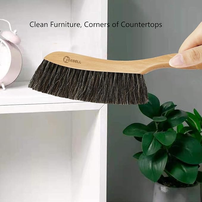 Horse Hair Brush Hand Broom Dusting Brush for Home Cleaning, Wood Handle Soft Brush Duster for Counter Furniture, Bed, Bench Fireplace,Car, Shop Brush Cleaning 14" Long