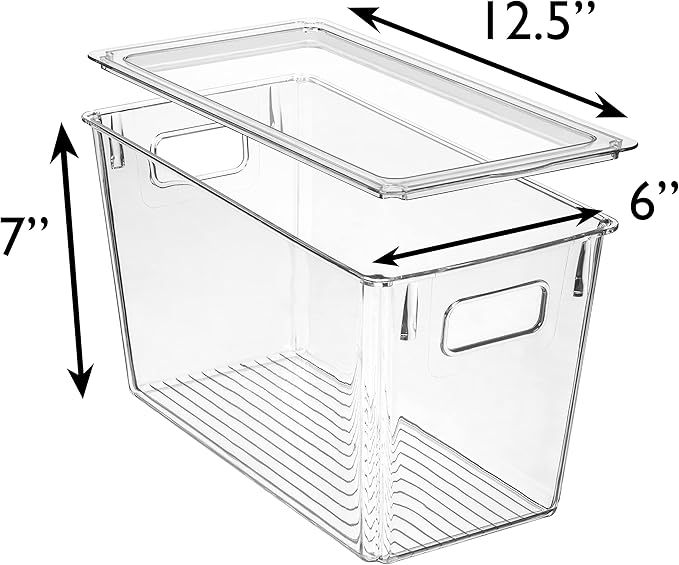 ClearSpace Modern Plastic Storage Bins with Lids Perfect Kitchen Organization or Pantry Fridge Organizer, 8 Pack, Transparent, Rectangular, 12.5" x 6" x 7", 9L Capacity, 8 Compartments