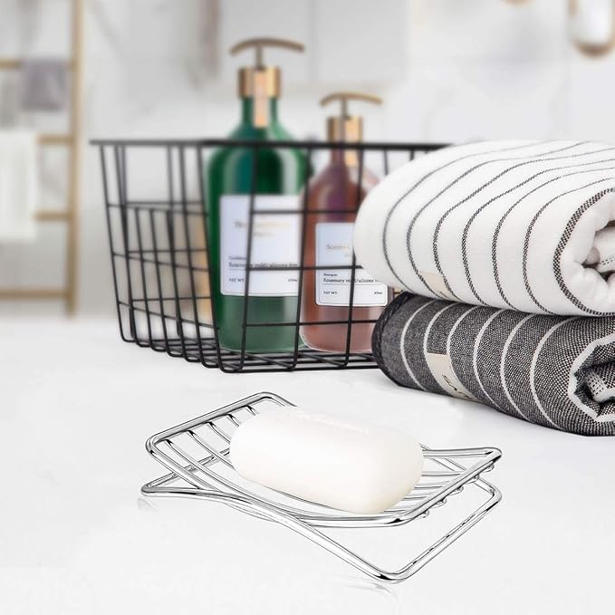 Soap Dish Stainless Steel Bar Soap Holder for Shower Bathroom, Self-draining Soap Dishes Sponge Holder for Kitchen Sink, Easy Cleaning Quick Dry with White Soap Saver