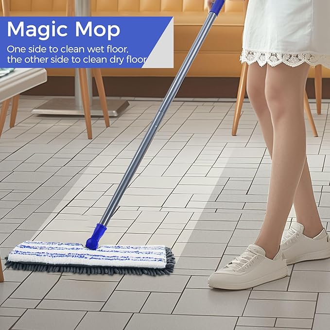 MASTERTOP Microfiber Dust Mop,Double-Sided Flat Mops for Hardwood Floors with 4 Reusable Mop Pads, Floor Mops with Stainless Steel Handle and Extension, Cleaner for Hardwood, Vinyl, Laminate, Tile