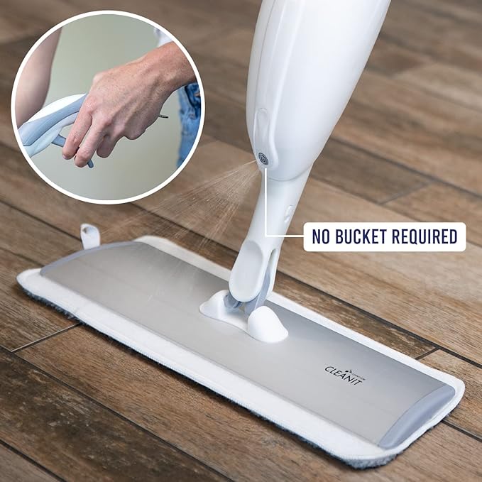 Don Aslett's Spray Mop Plus+ for Floor Cleaning| 360° Rotatable Head | Reusable Microfiber Pad | Rubber Scraper | Refillable Bottle | Suitable for All Floor Types Including Laminate, Hardwood, Tile