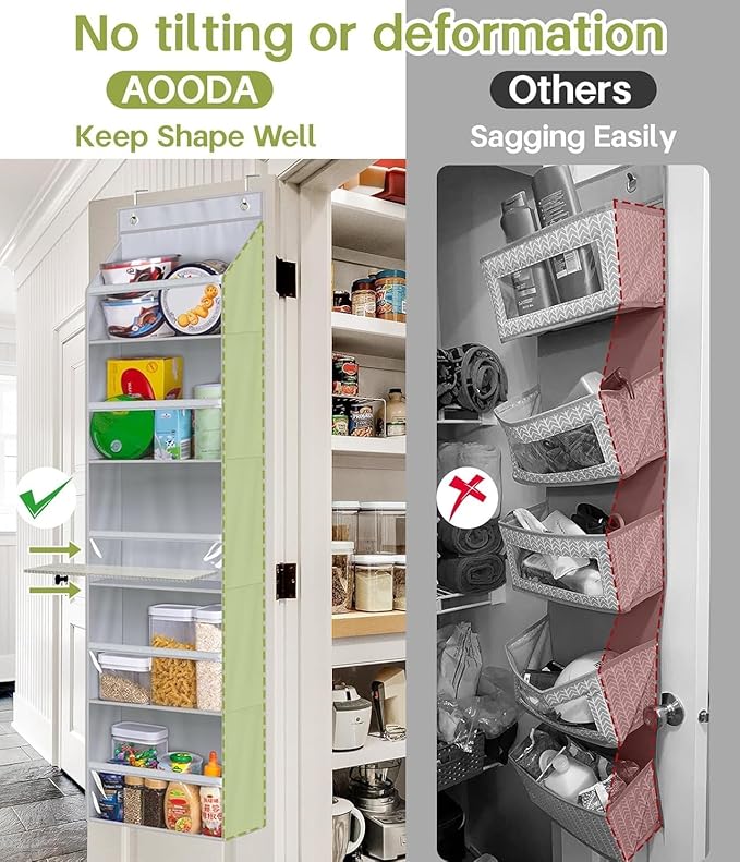 AOODA Over the Door Organizer, Large Capacity Closet Door Hanging Organizer, Clear Deep Pockets Baby Storage for Nursery, Bathroom, Bedroom, Pantry, Diapers (Grey)