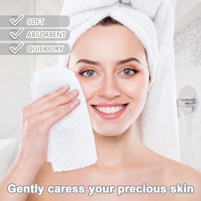 White Washcloths for Bathroom (6PC, 13"x13") - Cotton | Quick Dry | Lightweight | Thick | Soft | Absorbent, Hand Towels for Face & Body, Wash Cloths for Bathroom & Showering, Towel Gift Set