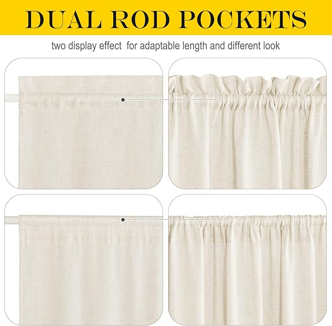 NICETOWN Linen Curtain for French Doors, Privacy Kitchen Window Coverings Shades for Front Back Door, Light Filtering Rod Pocket Shades for Living Room, W36 x L80 Inches, 1 PC, Natural