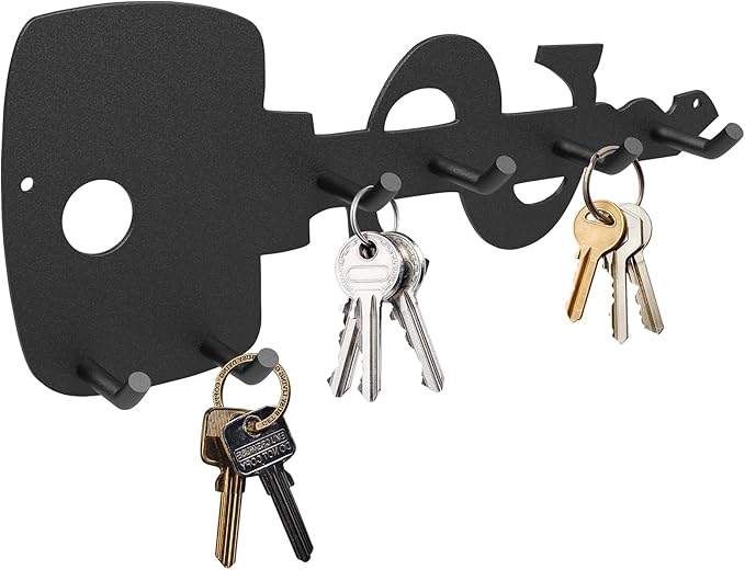 PMMASTO Key Holder Wall Mounted, Key Hooks for Wall, Stainless Steel Black Key Organizer with 6 Hooks, Decor Rack for Entryway, Hallway, Garage, Mudroom, Office