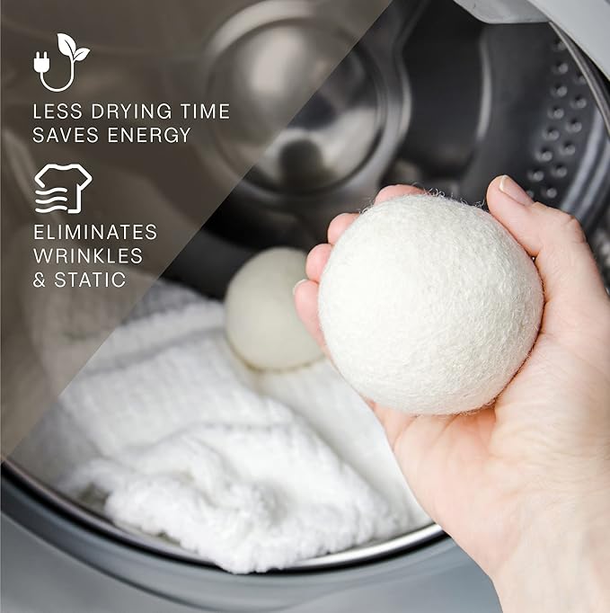 Pursonic Laundry Wool Dryer Balls – Reusable Dryer Balls Made from 100% Pure New Zealand Wool – Natural Fabric Softener Balls - Saves Drying Time/Energy Consumption (Pack of 6)