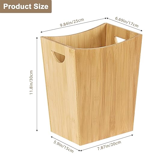 SEHERTIWY Wood Trash Can Wastebasket, 2 Gallon Small Waste Basket with 2 Handles, Rectangular Bathroom Garbage Can for Bathroom, Office, Living Room, Bedroom, Kitchen