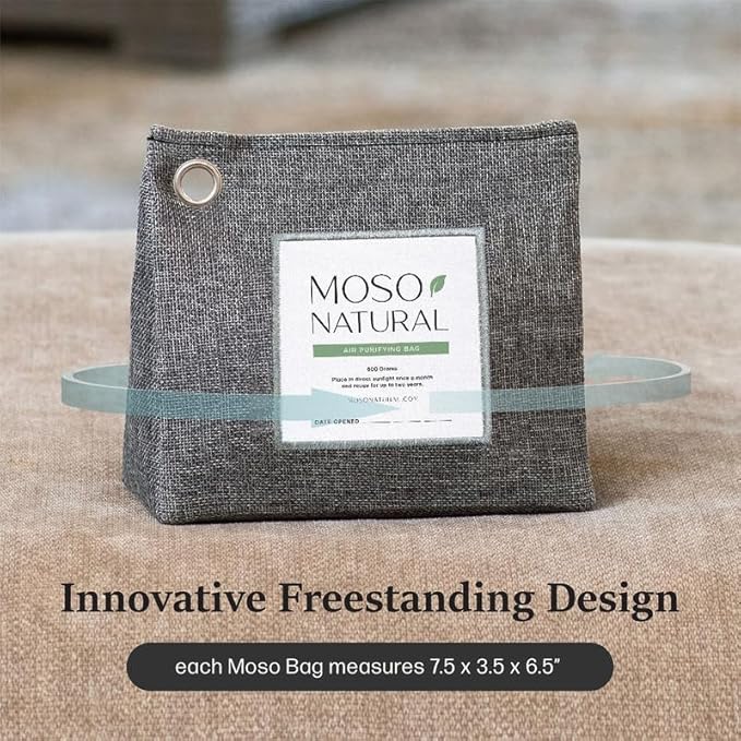 Moso Natural Air Purifying Bag 600g, Premium Bamboo Charcoal Odor Absorber, Room Deodorizer for Large Spaces, Bedroom, Kitchen, Basement, Pet Odor Eliminator for Home, 21oz Charcoal Bags (2 Pack)