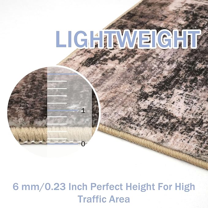 IOHOUZE Abstract Runner Rug 2x6 Ft Washable Runners for Hallways, Non Slip Kitchen Runner Printed Faux Wool Entryway Runner Indoor, Modern Abstract Floor Carpet for Hall Kitchen Bedroom, Brown/Rust