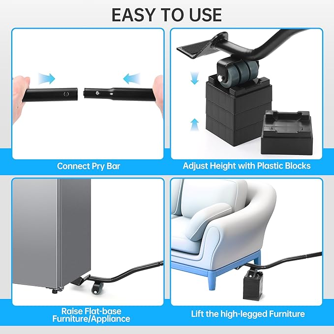 Furniture Lifter Tool, Appliance Lifter, Save 80% Effort, Lift Up to 400 Pounds Heavy Items, Furniture Lifter Jack for Heavy Furniture Appliance, Safely and Easily Lifting Furniture and Appliances