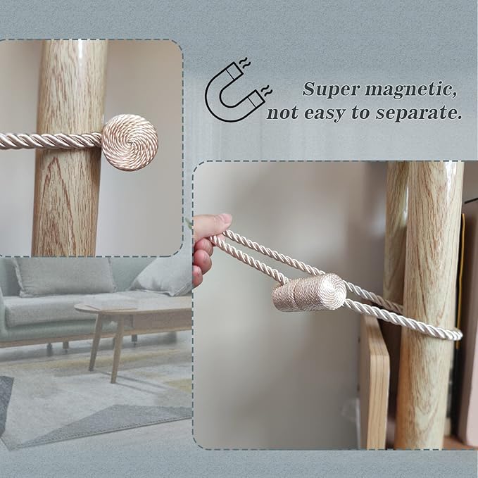 Hion Magnetic Curtain Tiebacks Beige 2pcs, Curtain Tiebacks Buckles Holdbacks Holders Hooks Clip for Home Bedroom Office Decorative Curtain